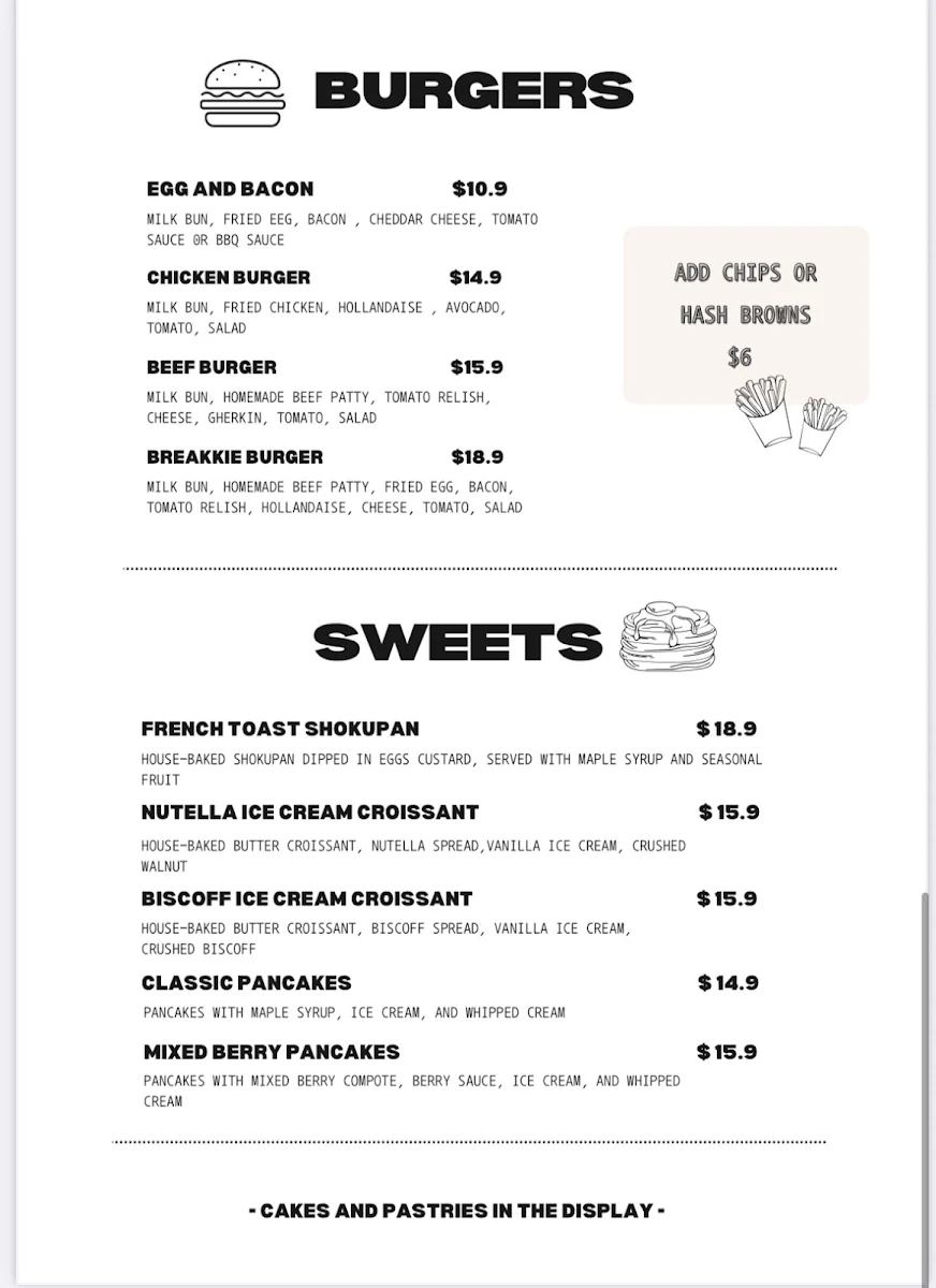 Menu, KRUBB BAKE AND BREW