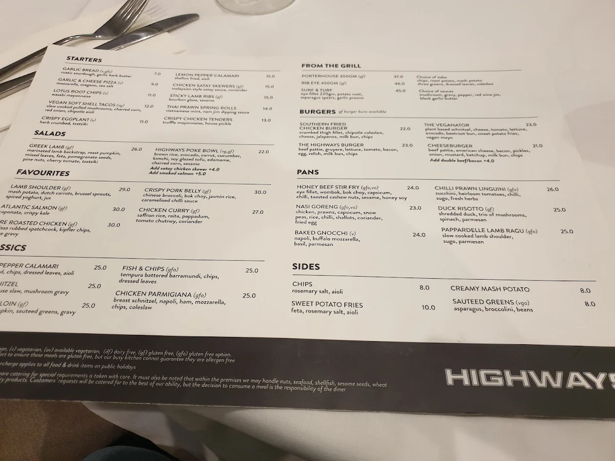 Menu, Highways