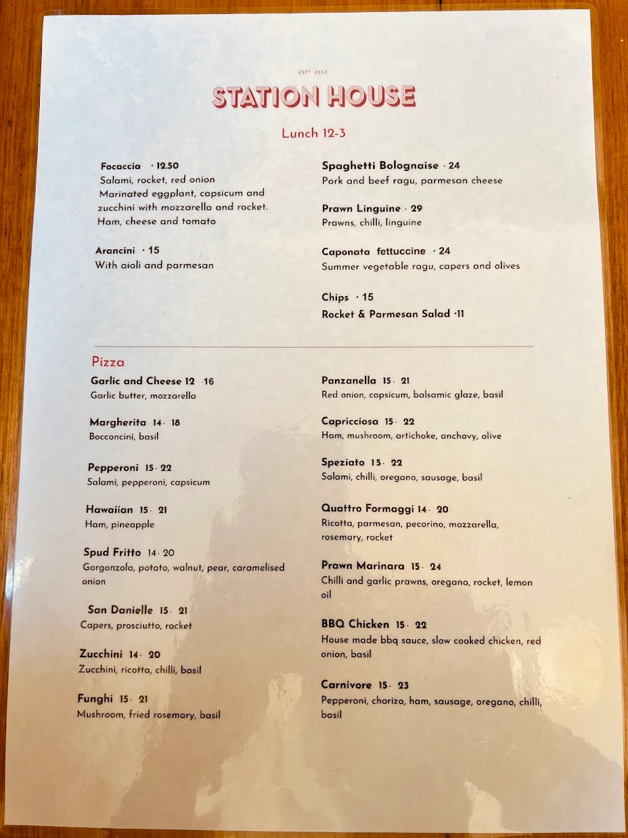 Menu, Station House Pizzeria