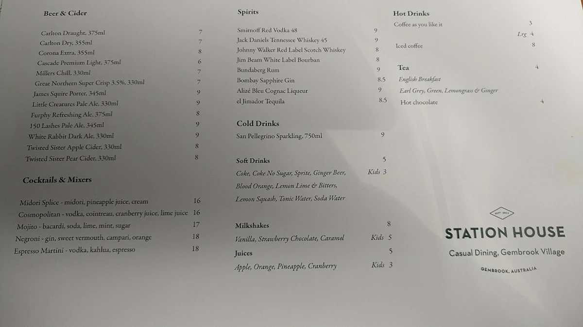 Menu, Station House Pizzeria