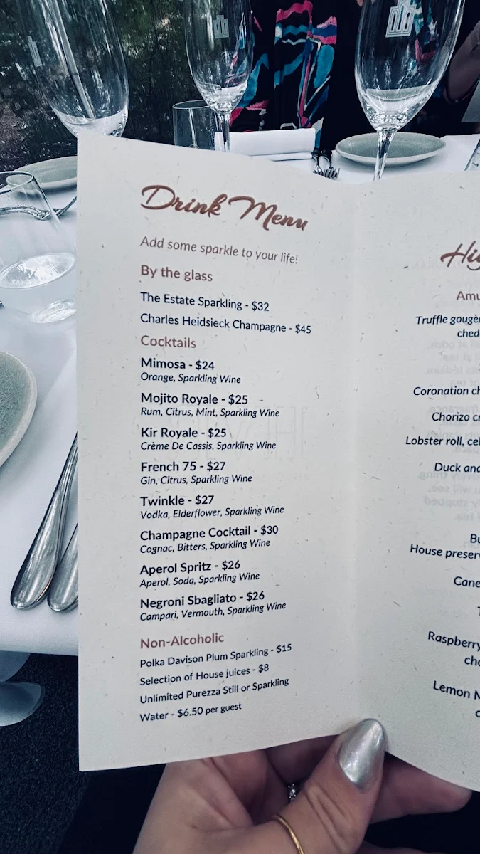 Menu, Hardy's Verandah
