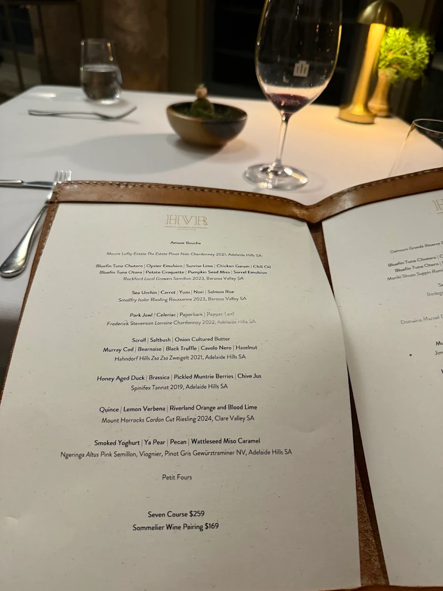 Menu, Hardy's Verandah