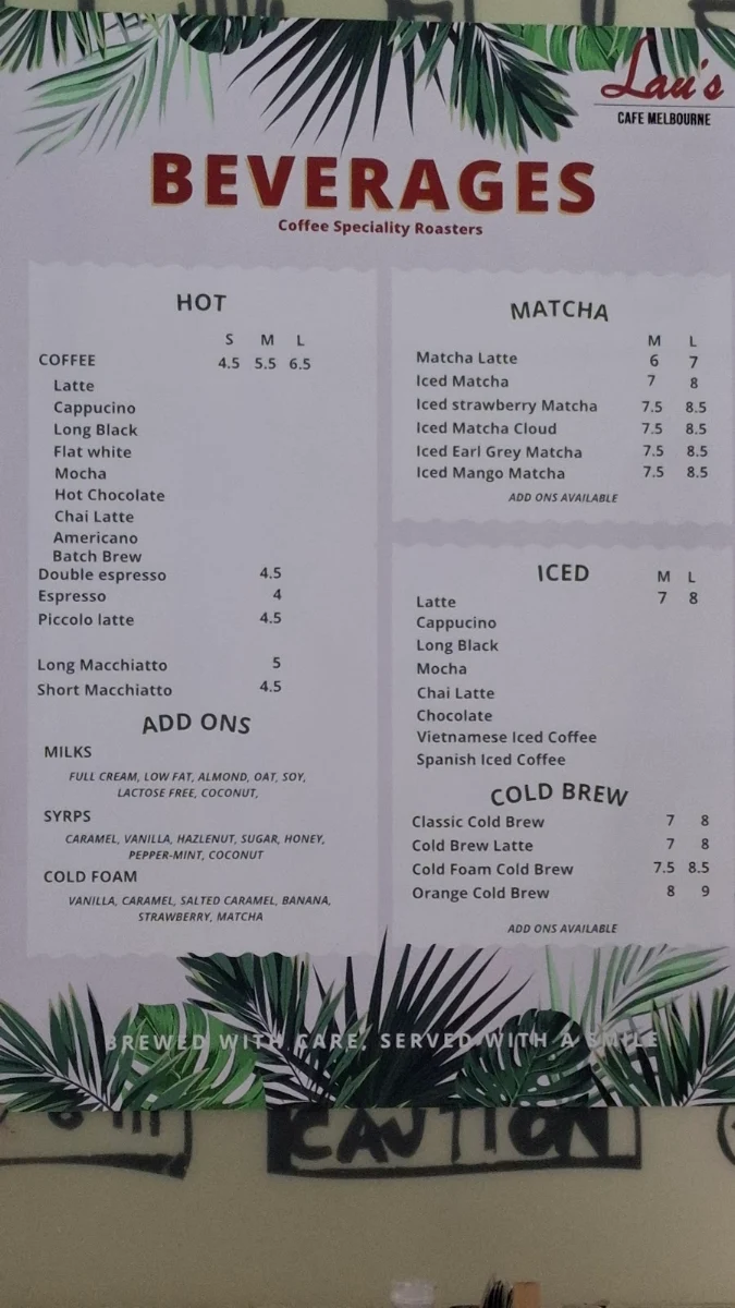 Menu, Lau’s Cafe