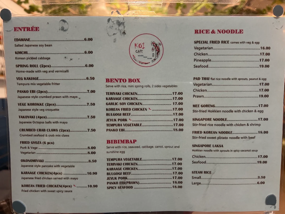 Menu, Koi cafe