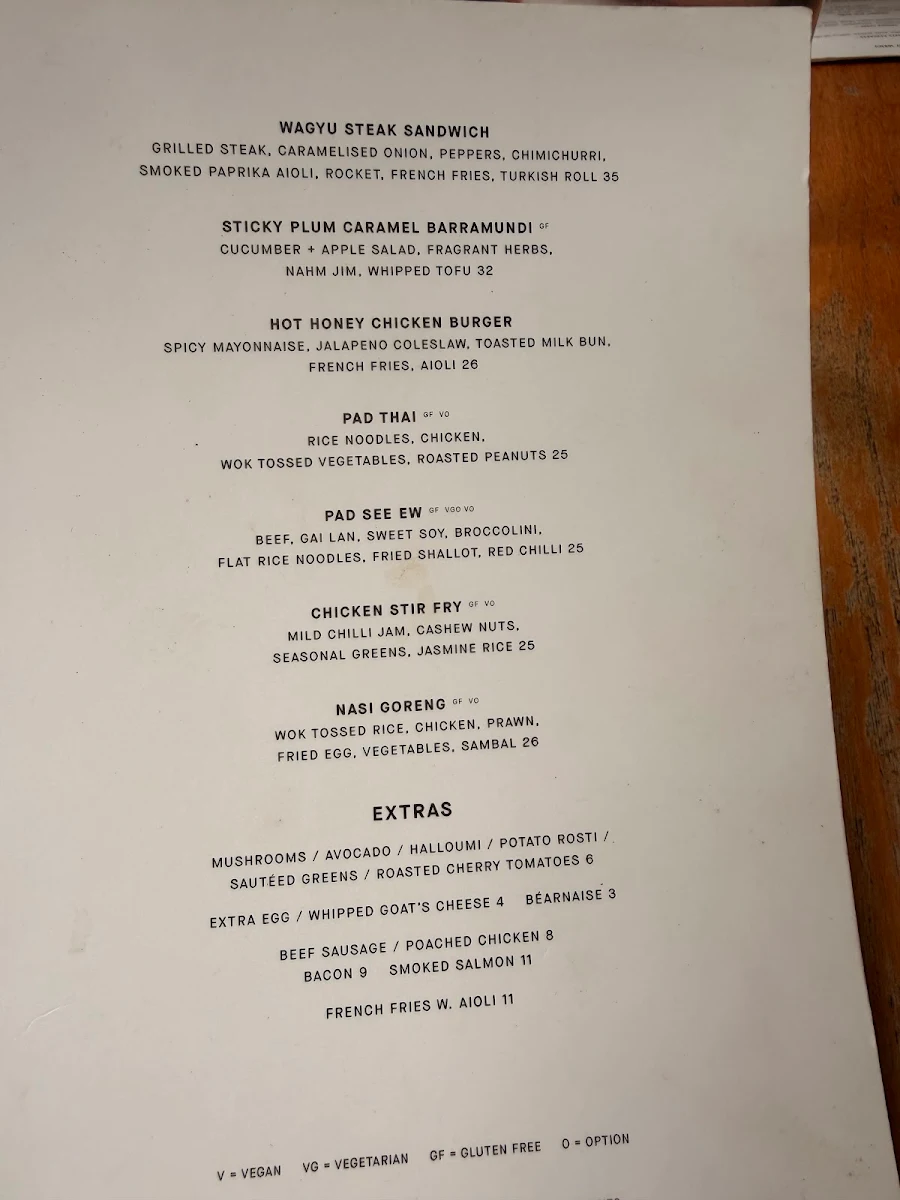 Menu, Darling Cafe