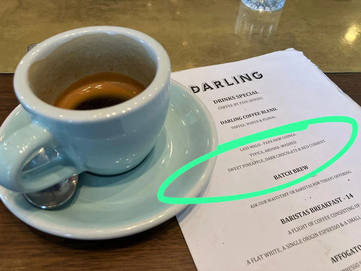 Menu, Darling Cafe