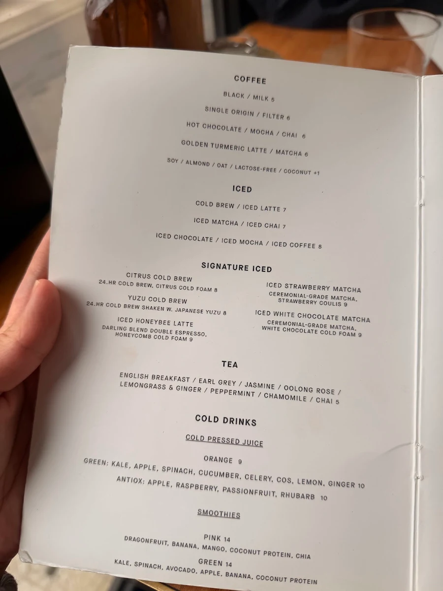 Menu, Darling Cafe