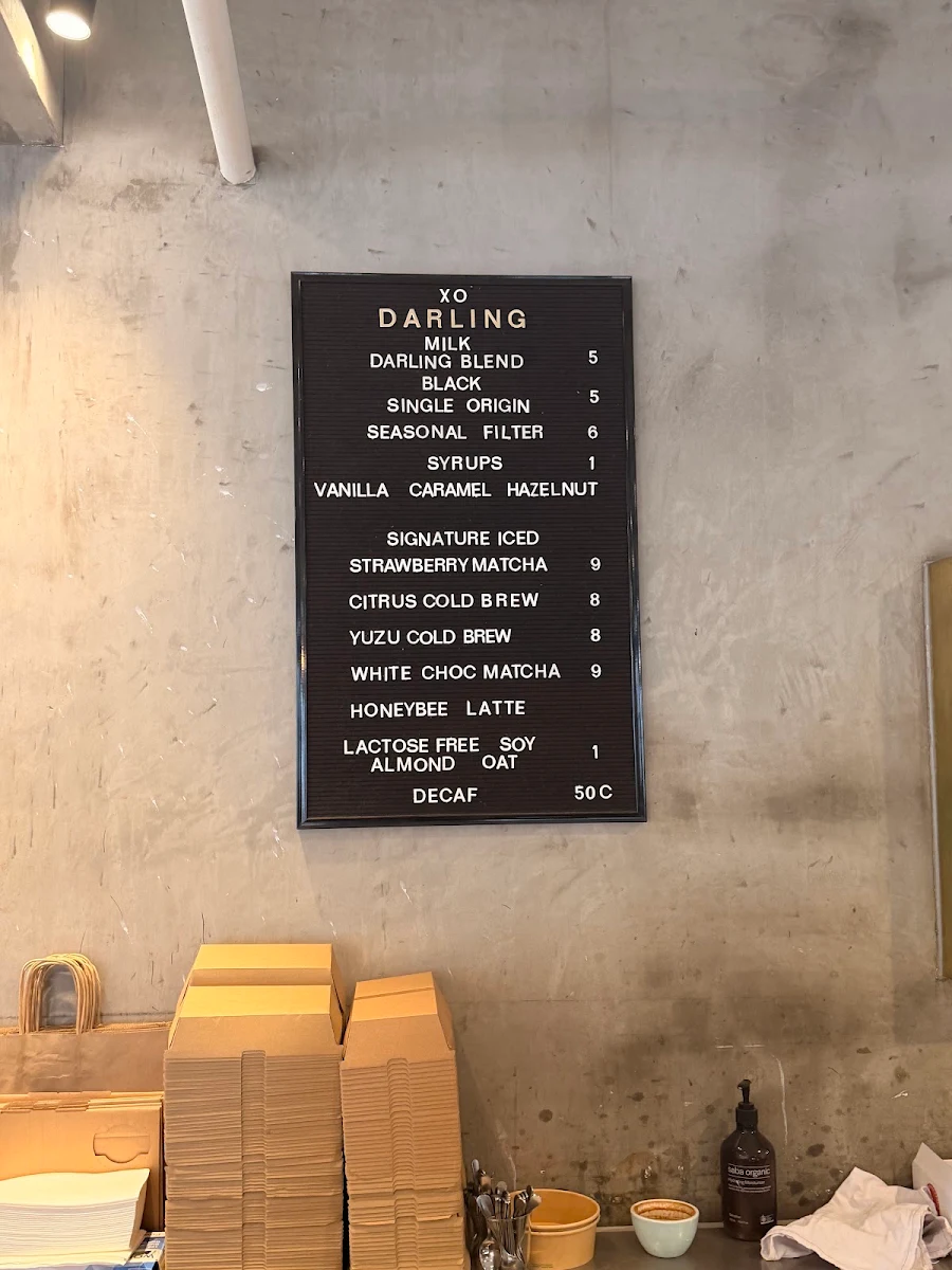 Menu, Darling Cafe