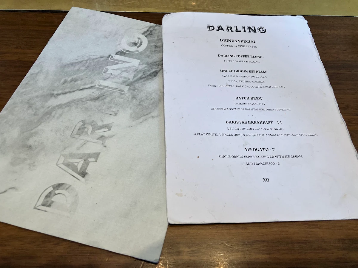 Menu, Darling Cafe