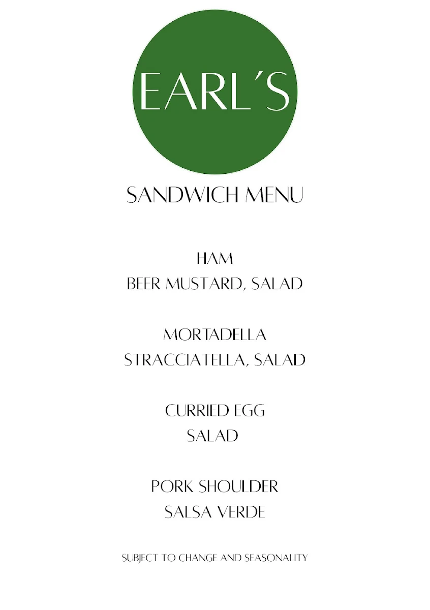 Menu, Earl's - Sandwiches and Snacks