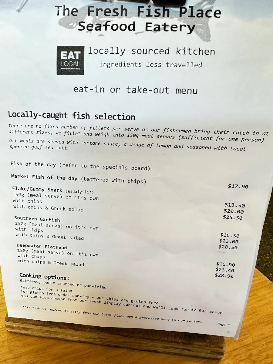 Menu, The Fresh Fish Place