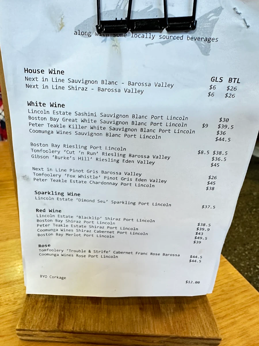Menu, The Fresh Fish Place
