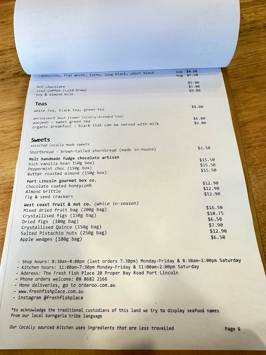 Menu, The Fresh Fish Place