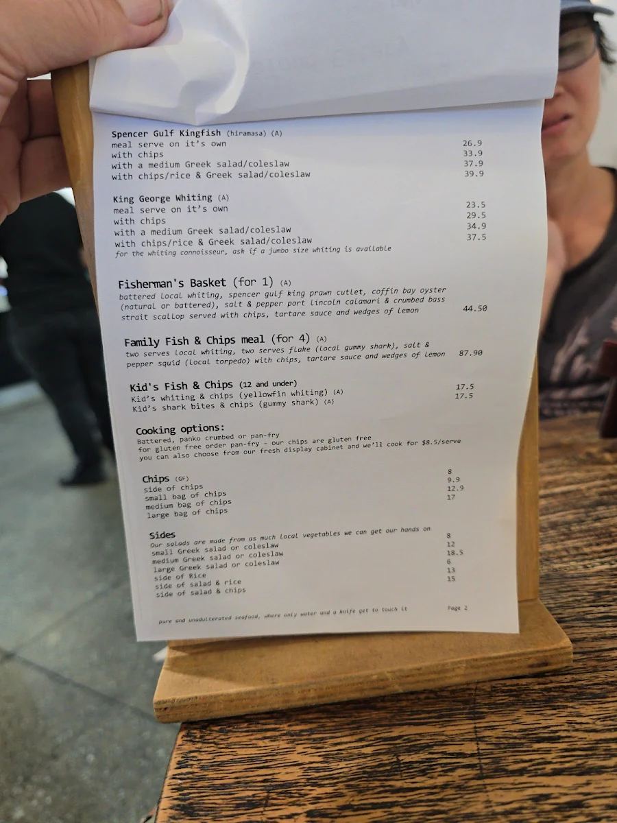 Menu, The Fresh Fish Place
