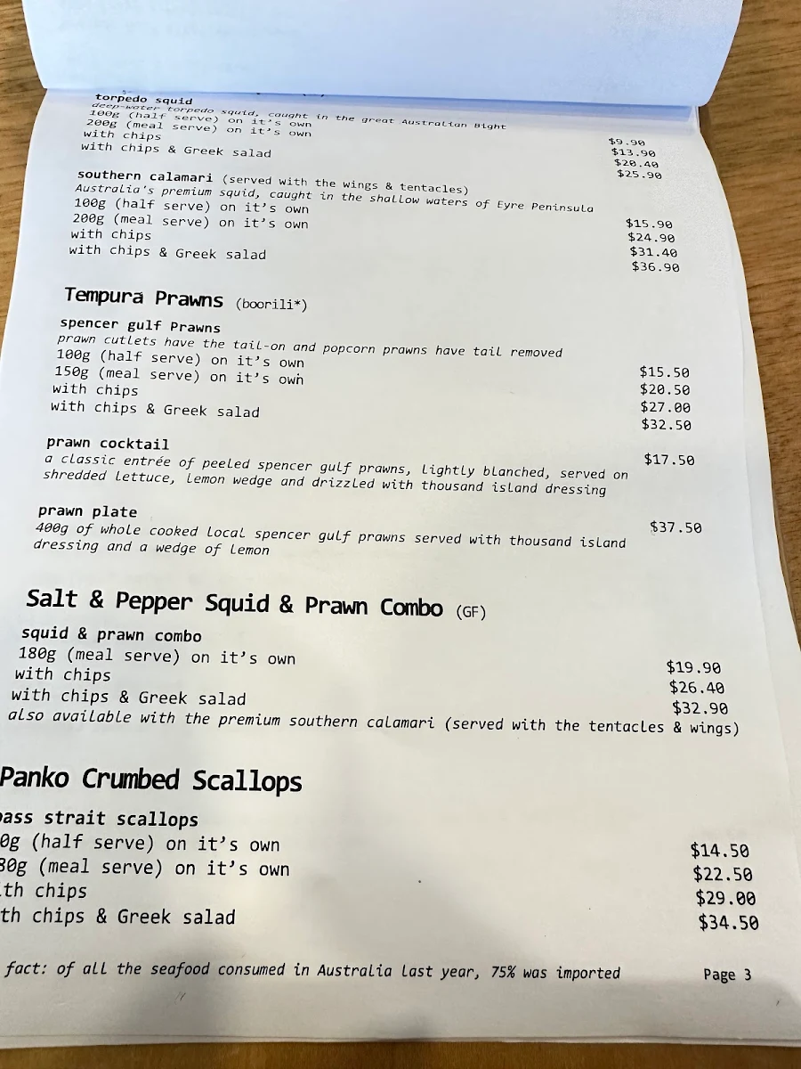 Menu, The Fresh Fish Place