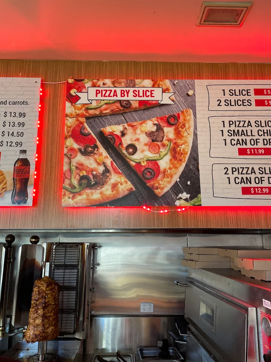 Menu, Pizza face and kebabs