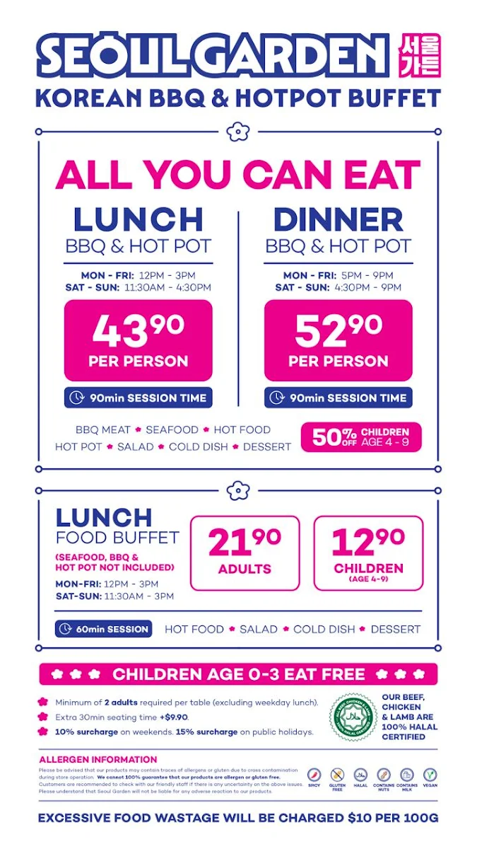 Menu, Seoul Garden Korean BBQ & Hot Pot Buffet - Glen Waverley