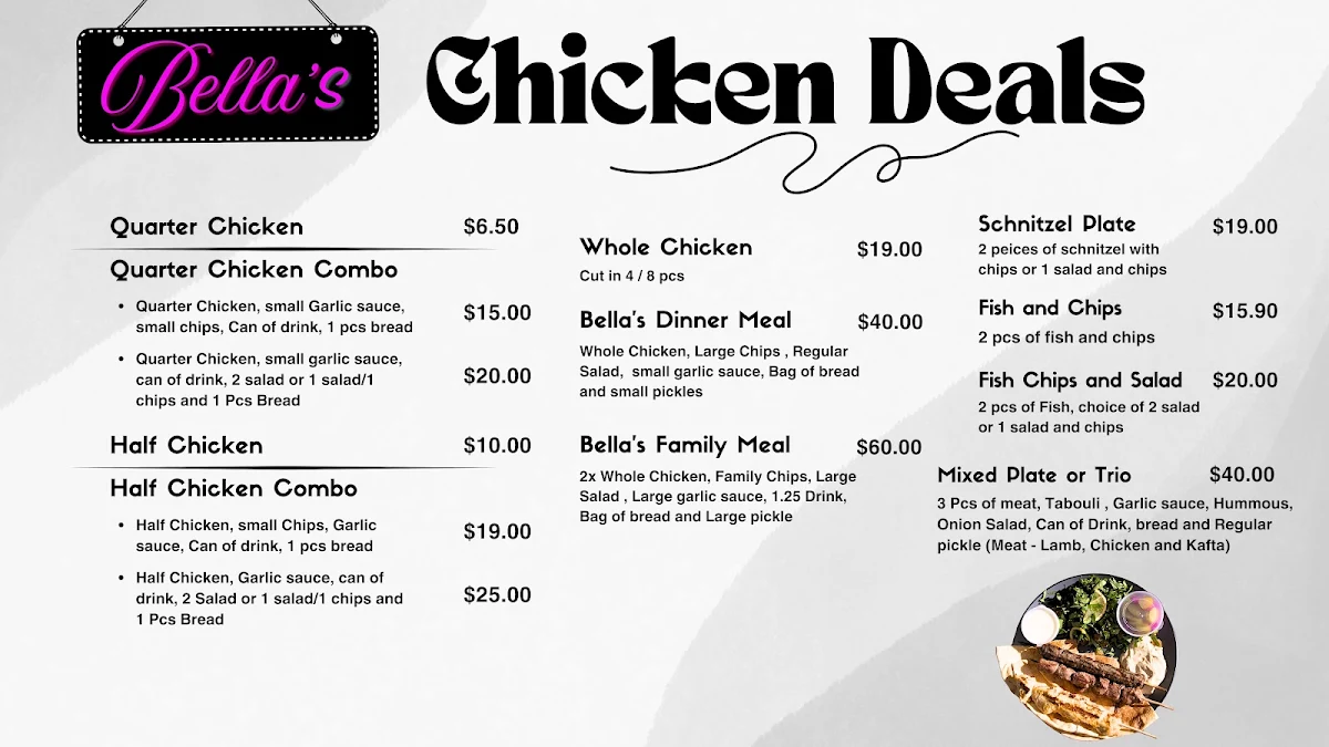 Menu, Bella's Chargrill Chicken
