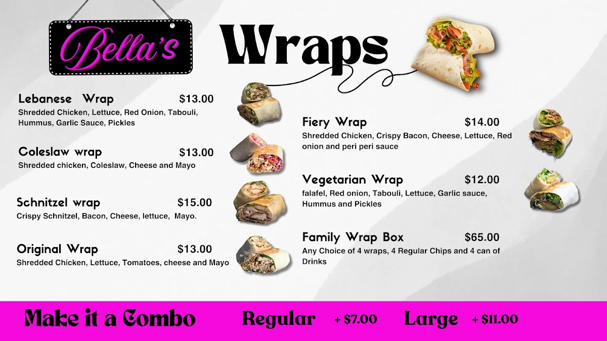 Menu, Bella's Chargrill Chicken