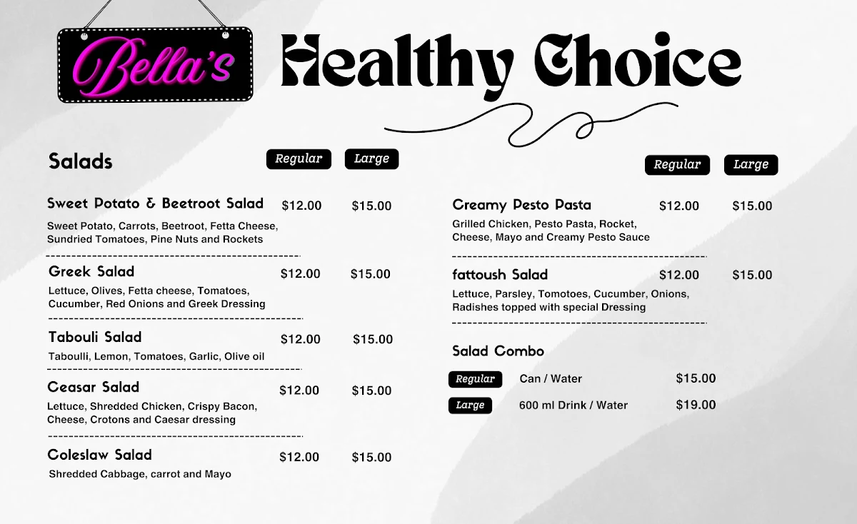 Menu, Bella's Chargrill Chicken