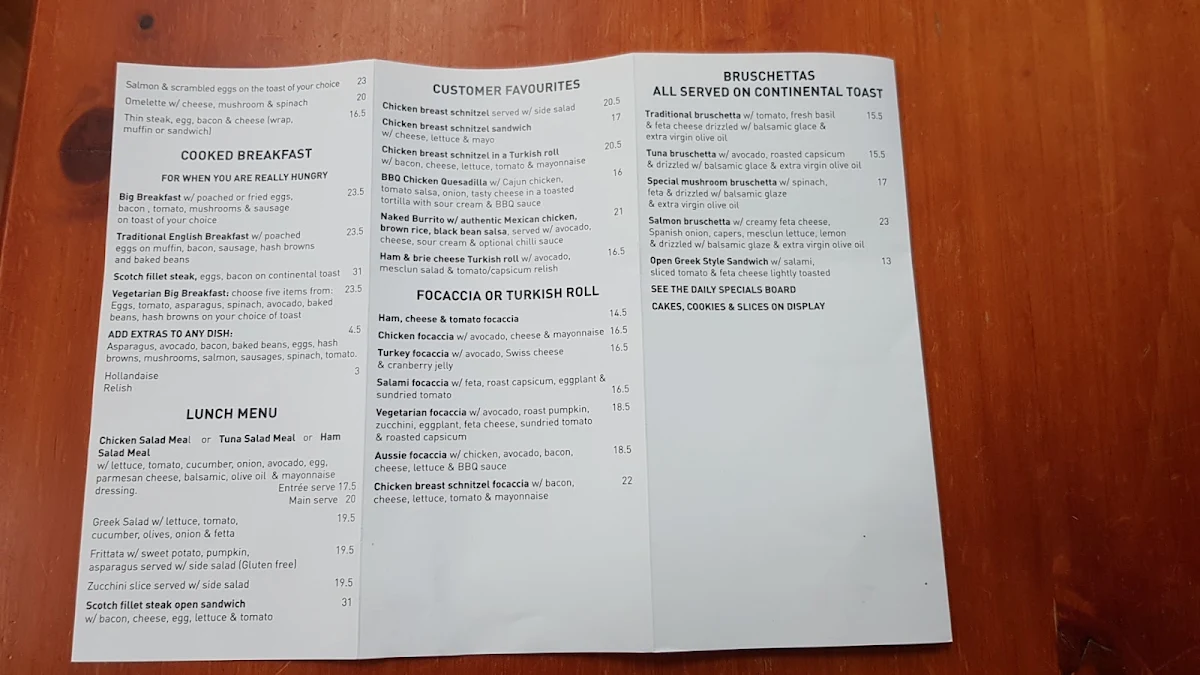 Menu, Coffee Town
