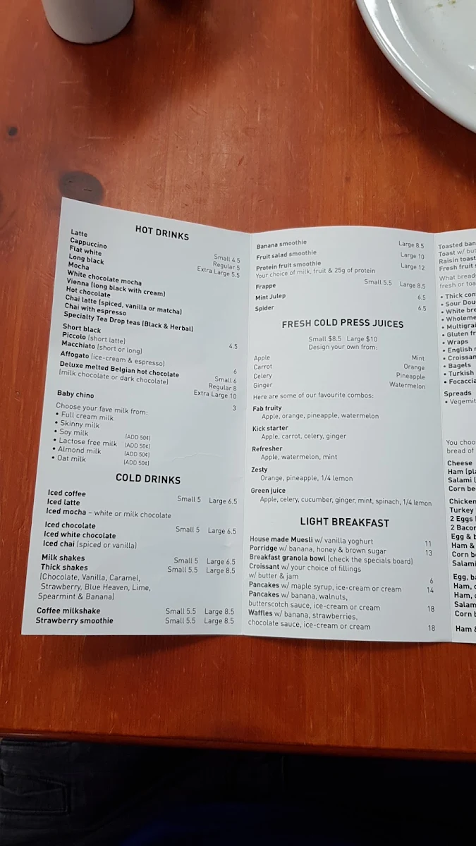 Menu, Coffee Town