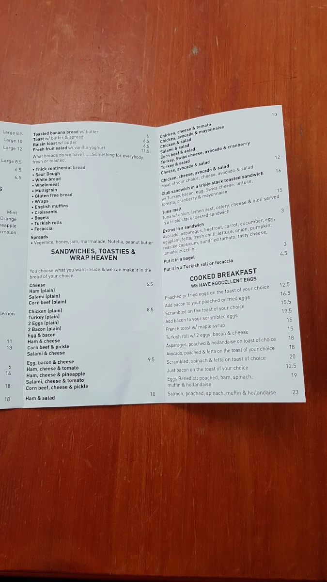 Menu, Coffee Town