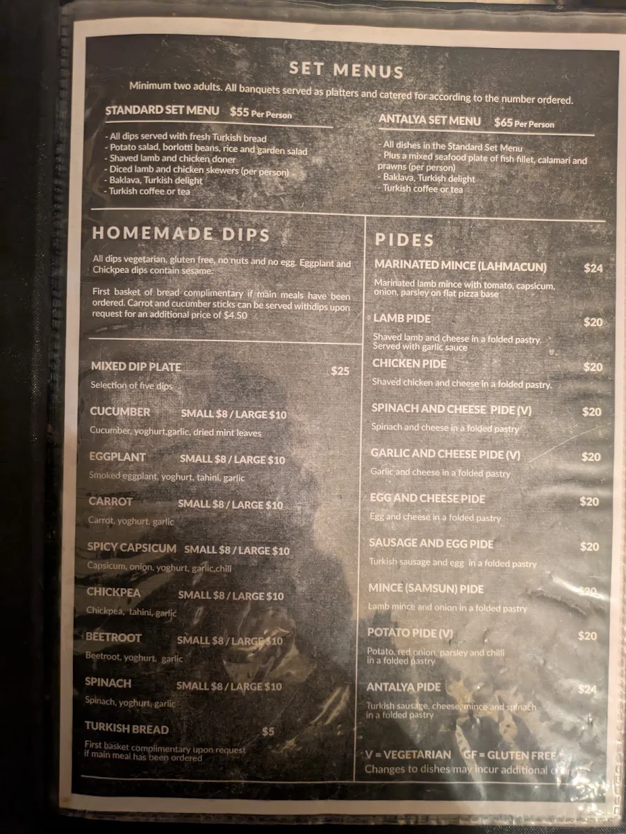 Menu, Antalya Turkish Restaurant