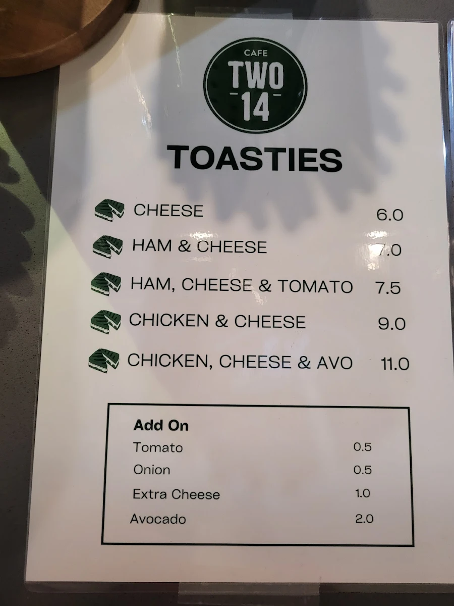 Menu, Cafe Two 14 Chermside