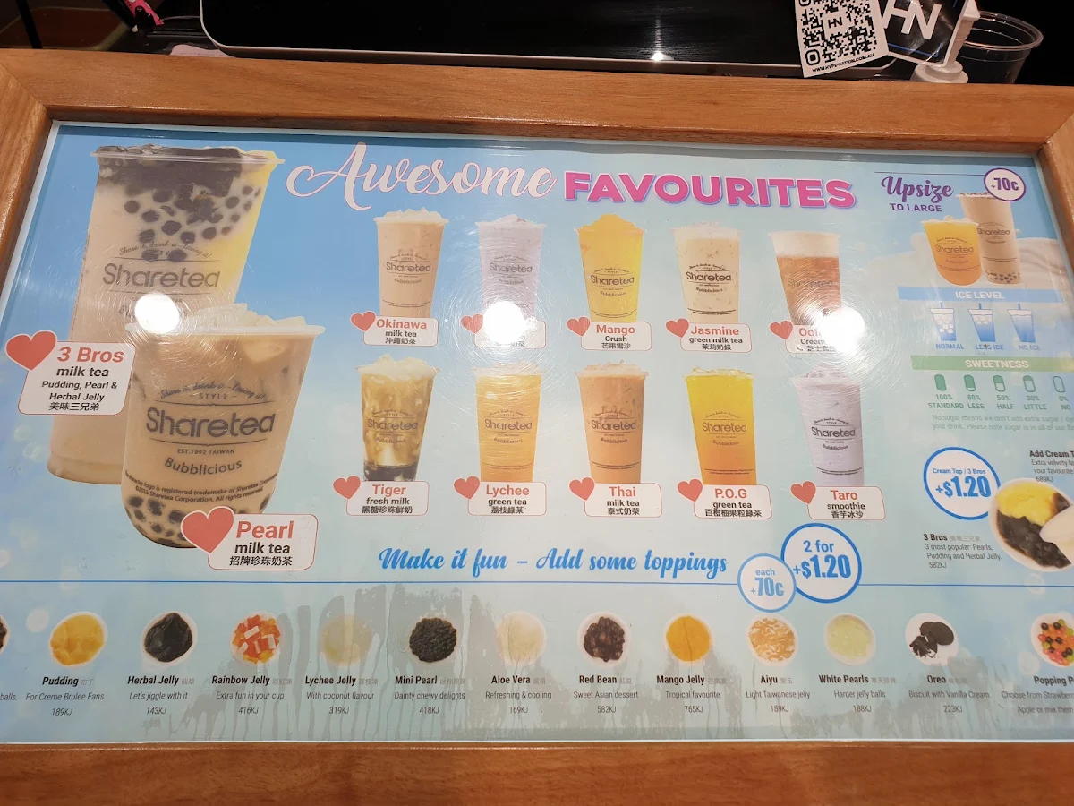 Menu, Sharetea Carnegie “Under New Management”