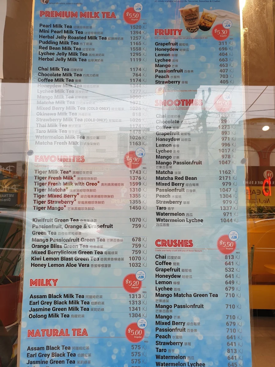 Menu, Sharetea Carnegie “Under New Management”