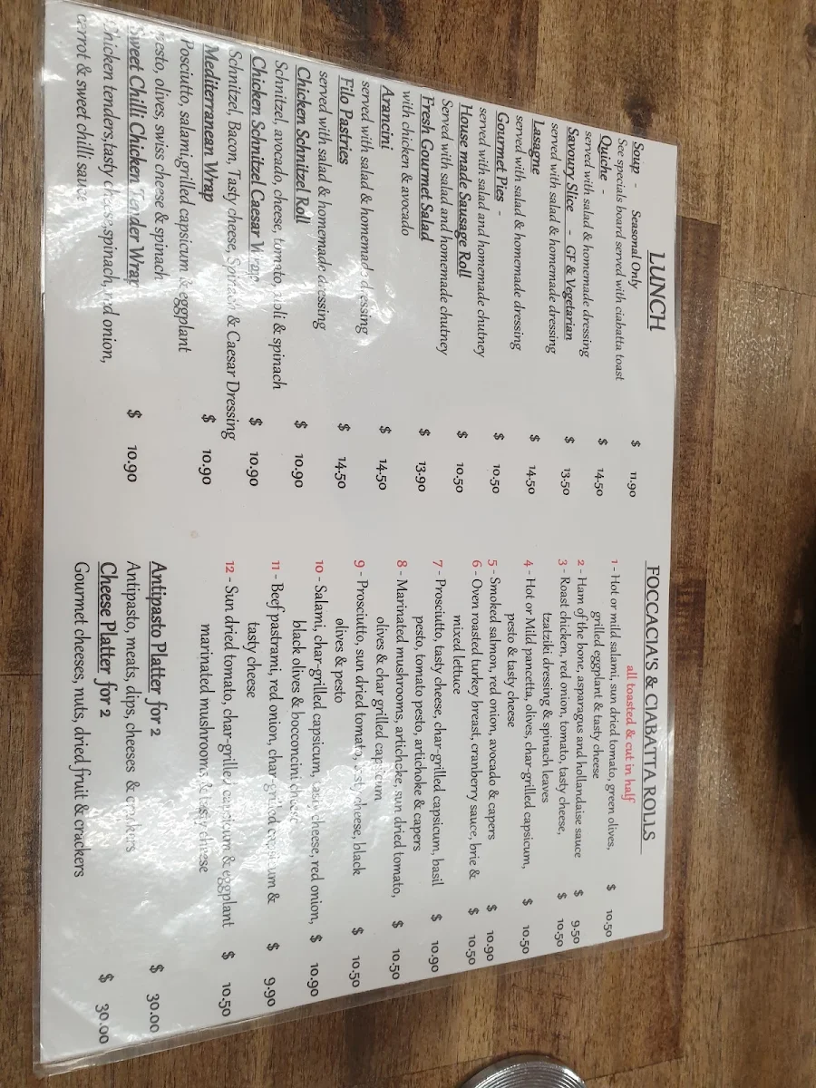 Menu, Europa Deli Cafe