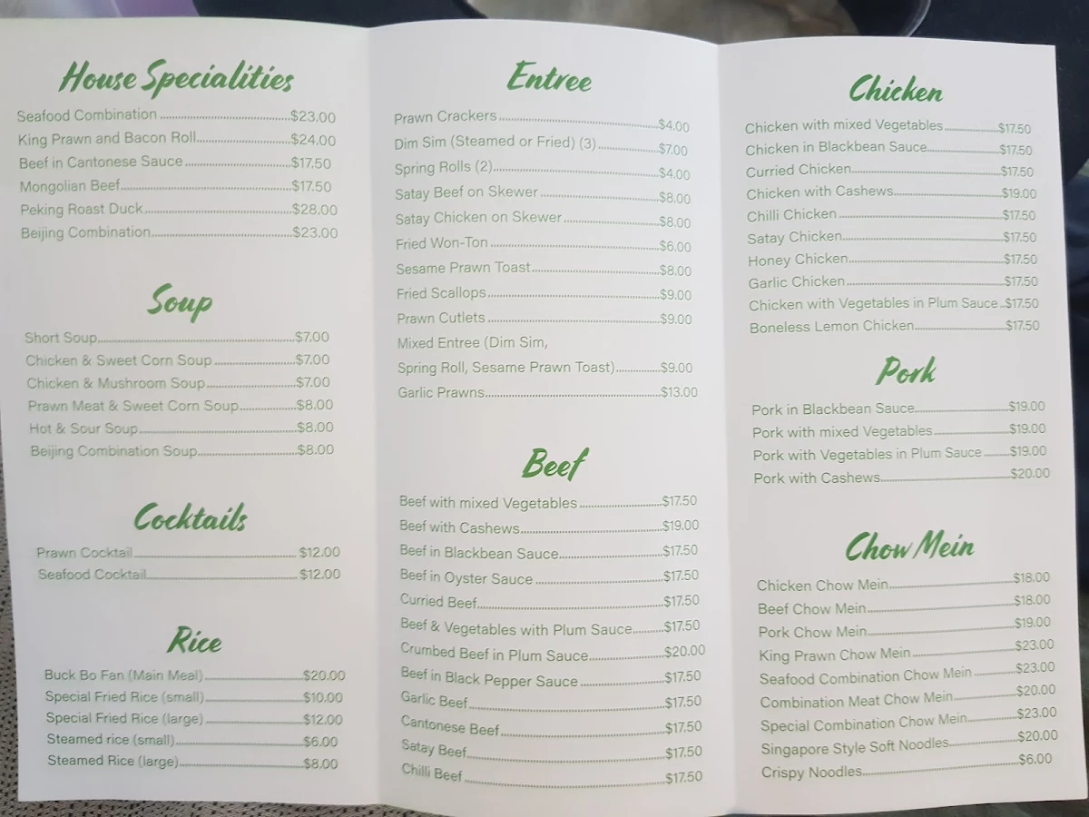 Menu, Beijing Restaurant