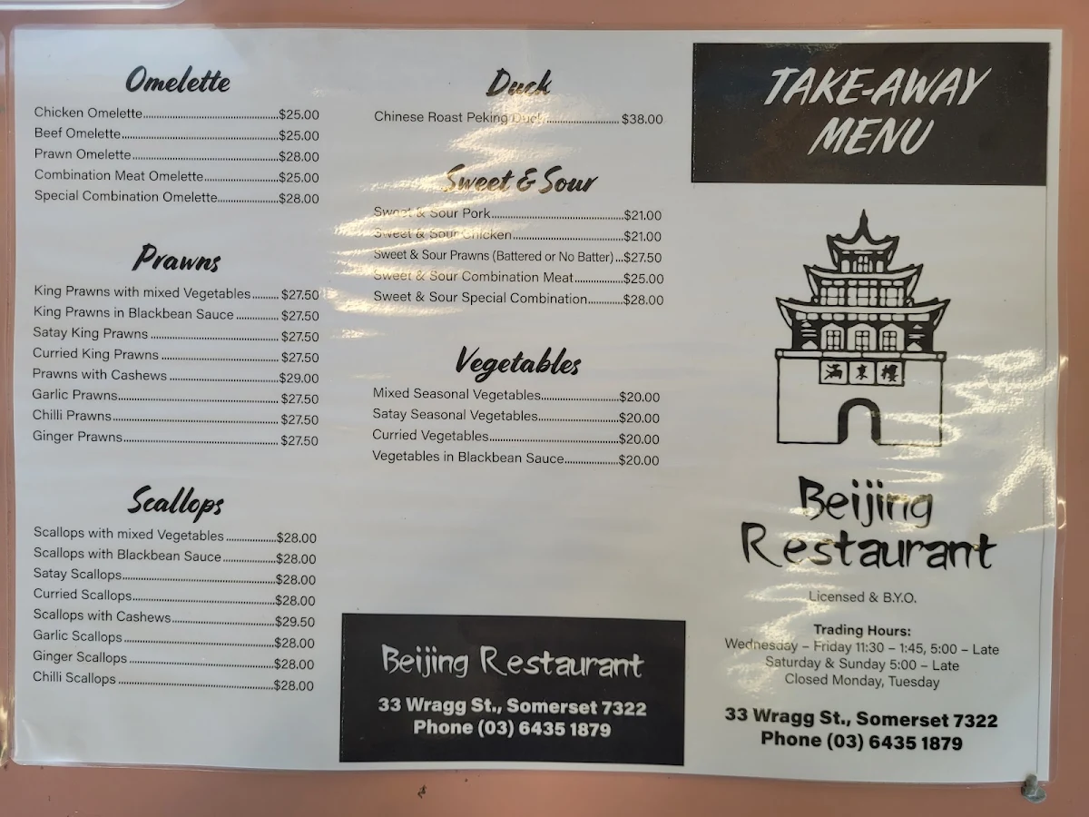 Menu, Beijing Restaurant