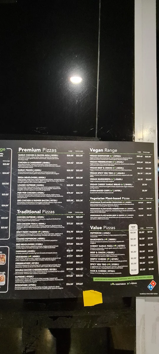Menu, Domino's Pizza Gladesville