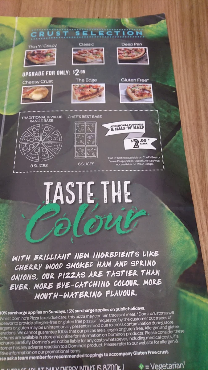 Menu, Domino's Pizza Gladesville