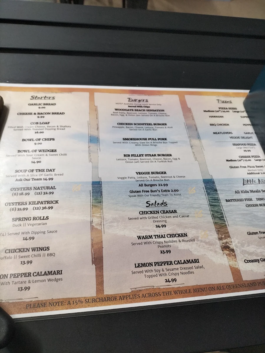Menu, Woodgate Beach Hotel