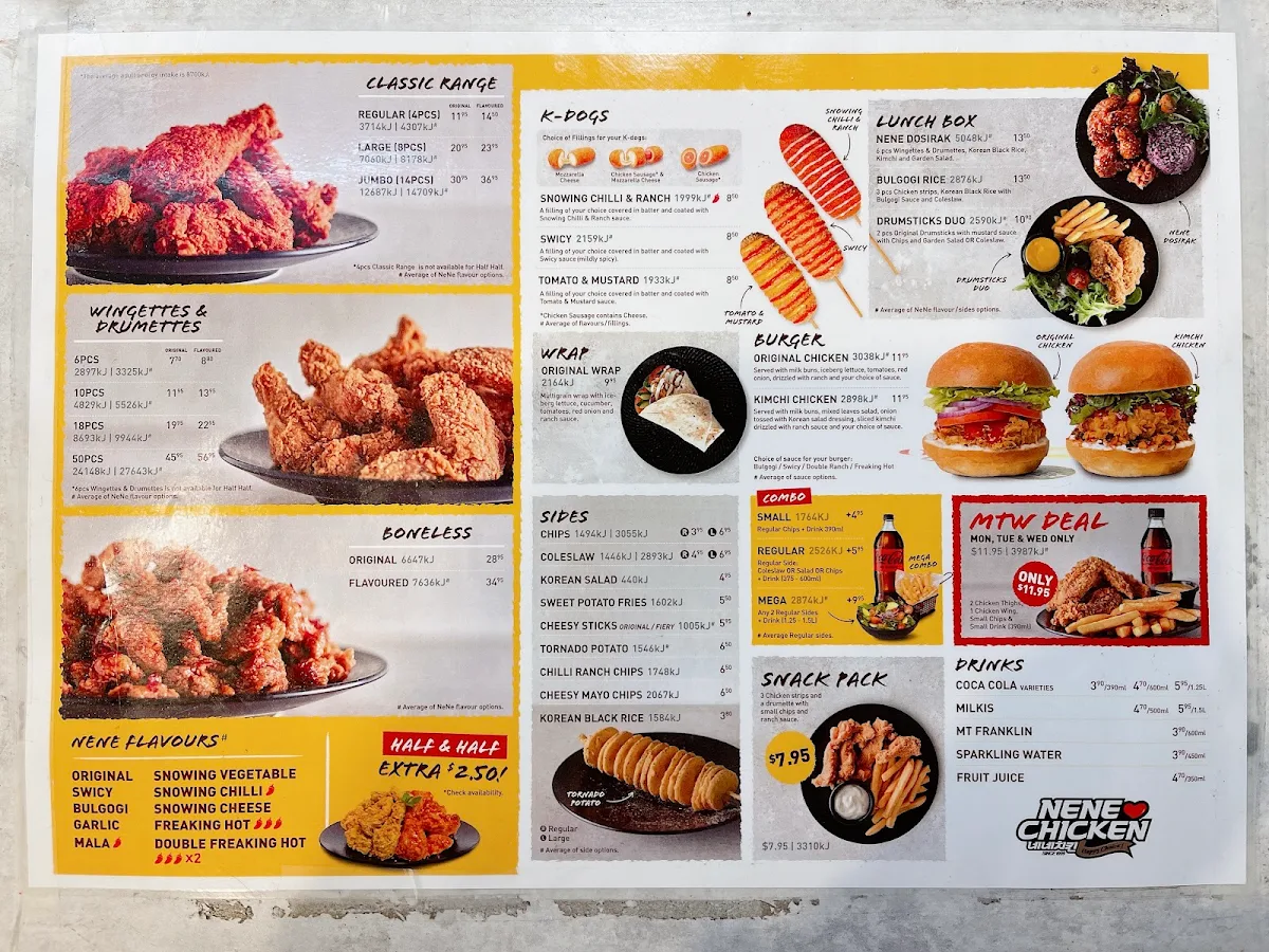 Menu, Nene Chicken Point Cook
