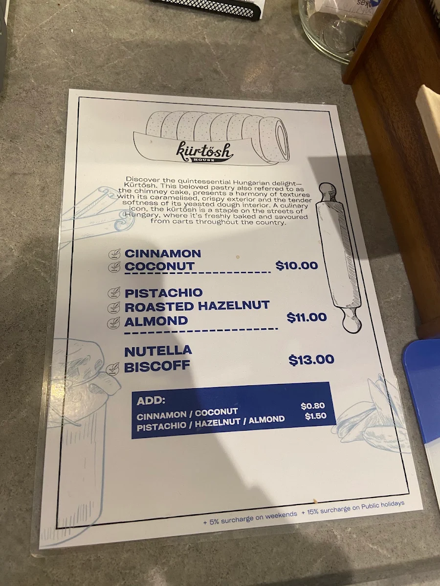 Menu, Kürtősh South Eveleigh