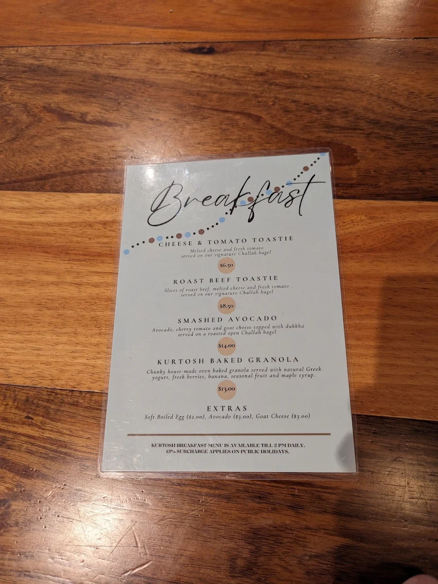 Menu, Kürtősh South Eveleigh