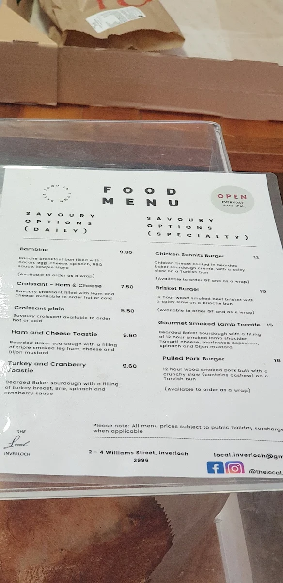 Menu, The Local Inverloch