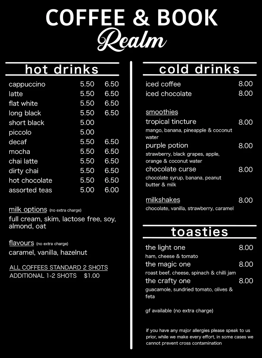 Menu, Coffee & Book Realm