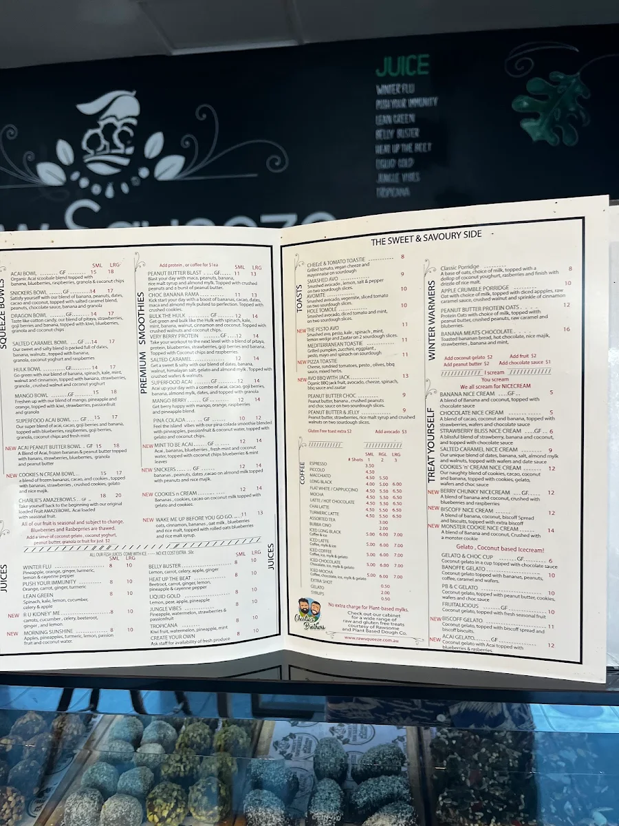 Menu, Charlie's Raw Squeeze Clayfield
