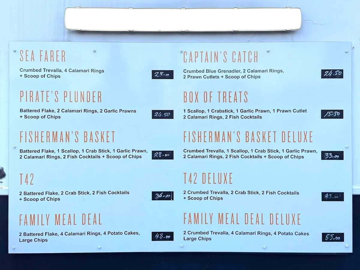 Menu, Flippers Cooked Seafood