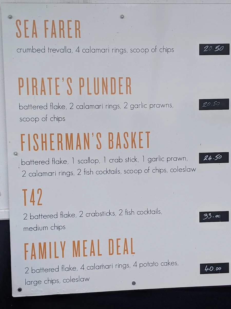 Menu, Flippers Cooked Seafood