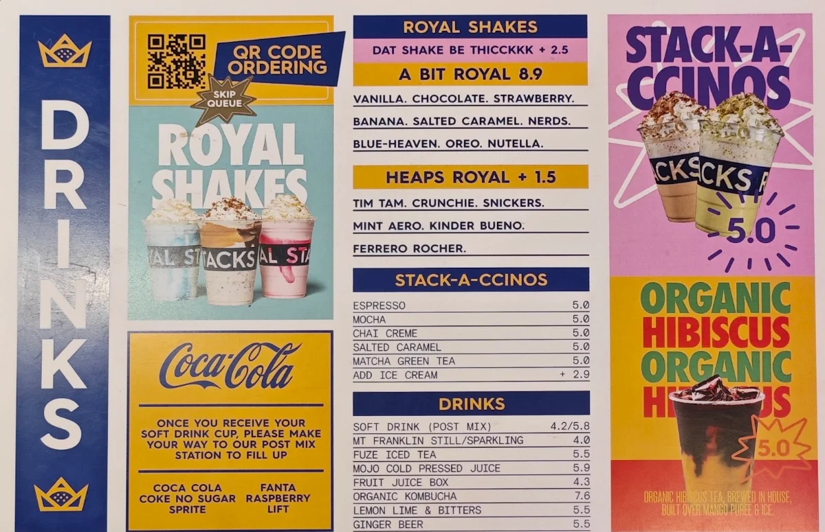Menu, Royal Stacks Doncaster