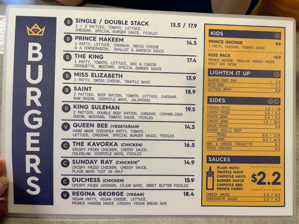 Menu, Royal Stacks Doncaster