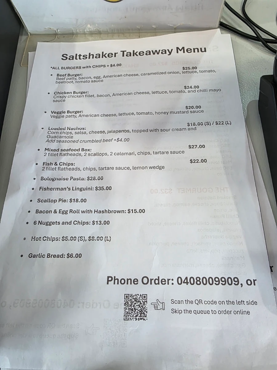 Menu, Seashell Bakery & Pizzaria