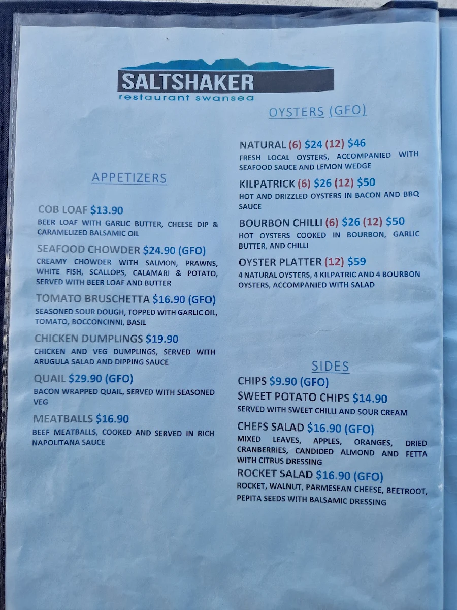 Menu, Seashell Bakery & Pizzaria