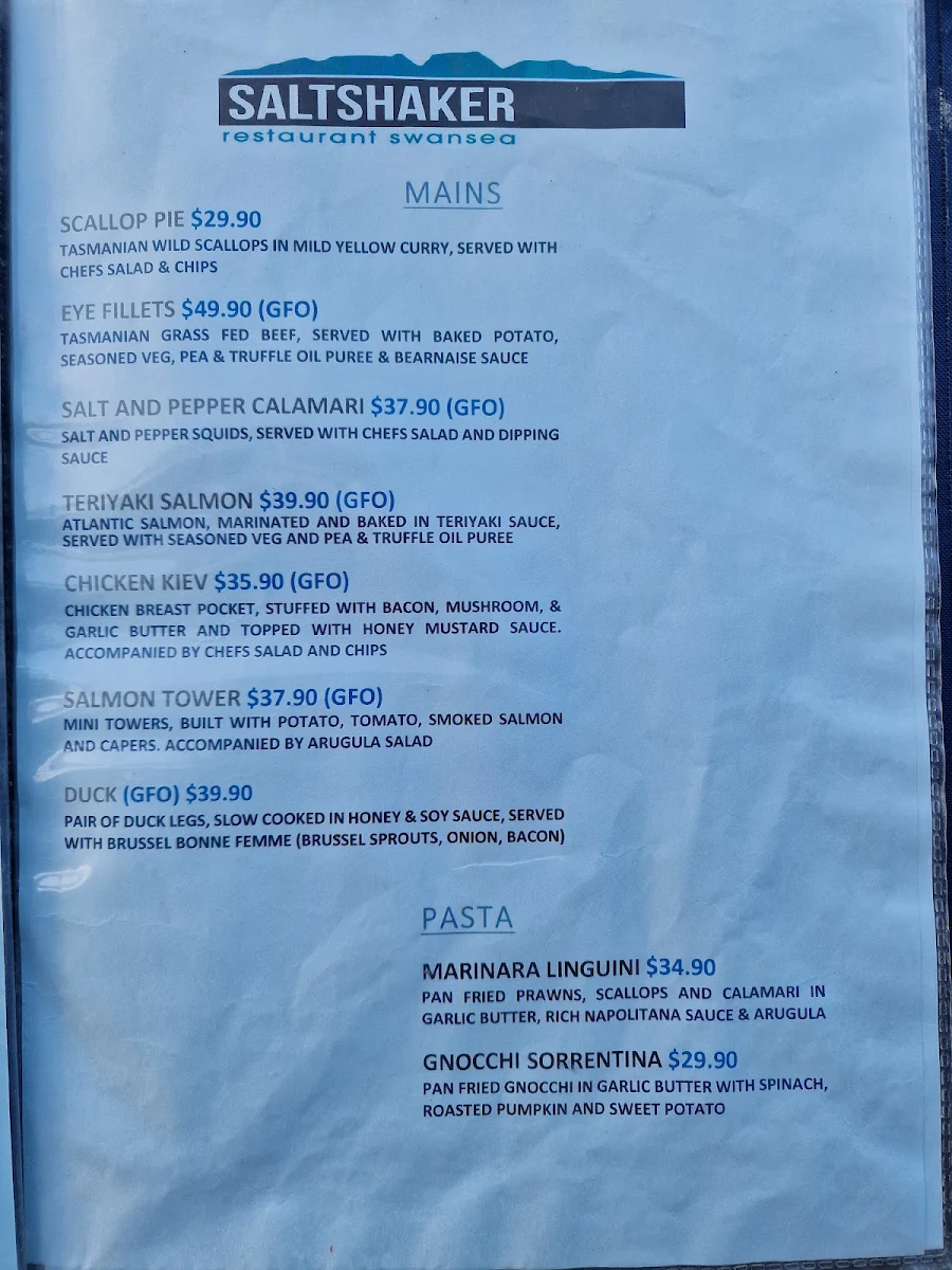 Menu, Seashell Bakery & Pizzaria